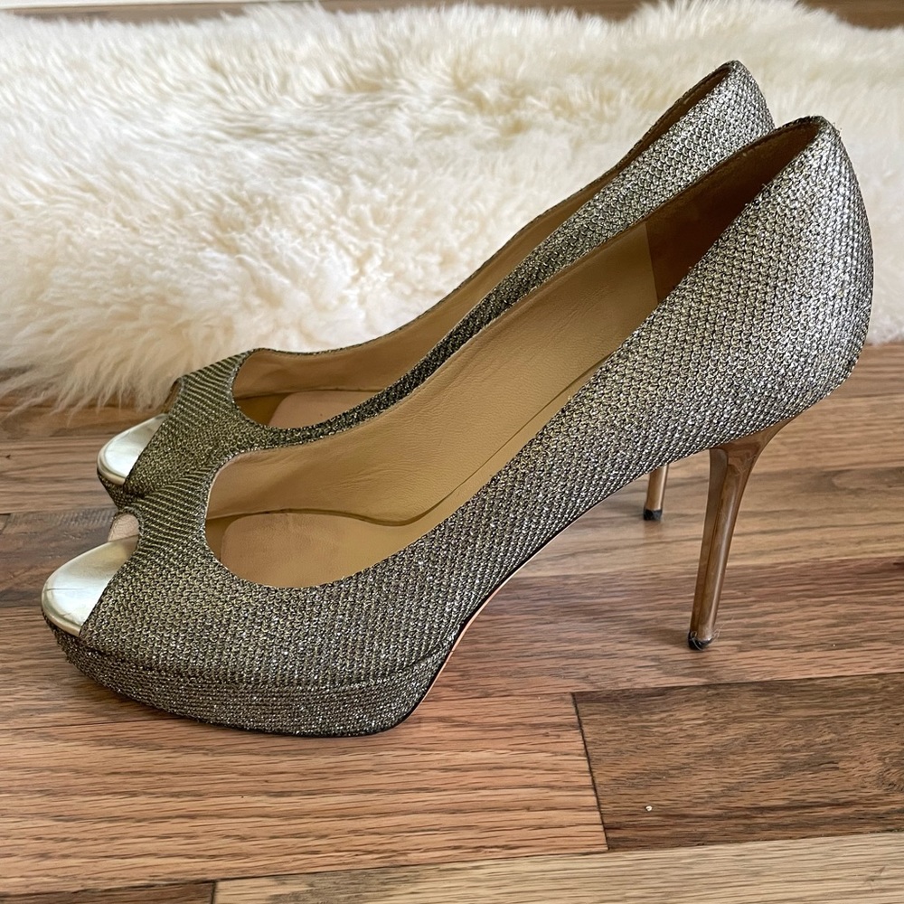 Jimmy Choo, gold shimmer shoes, size 39.5